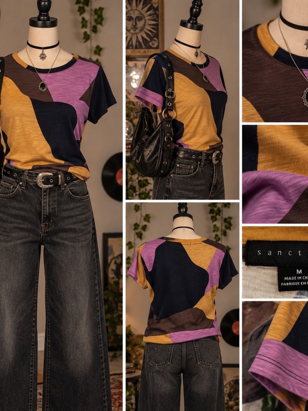 Sanctuary Abstract Colorblock Art Print T-Shirt Top Size M